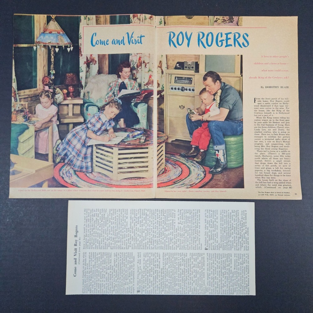 1949 Come & Visit Roy Rogers Family Magazine Article by Dorothy Blair Cowboy